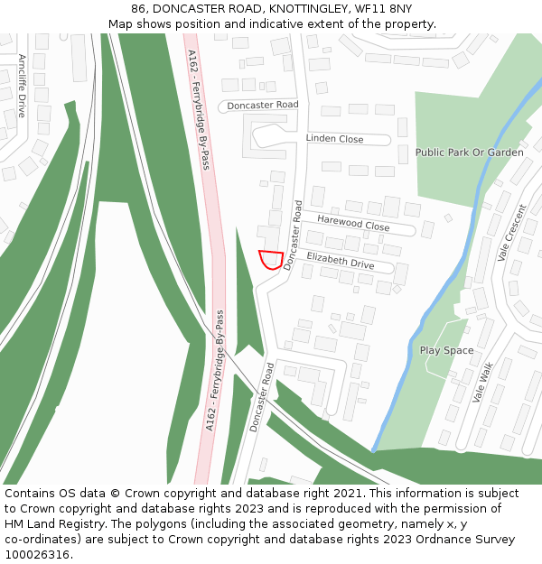 86, DONCASTER ROAD, KNOTTINGLEY, WF11 8NY: Location map and indicative extent of plot