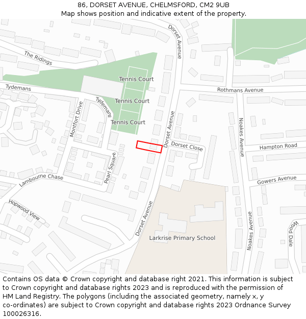 86, DORSET AVENUE, CHELMSFORD, CM2 9UB: Location map and indicative extent of plot