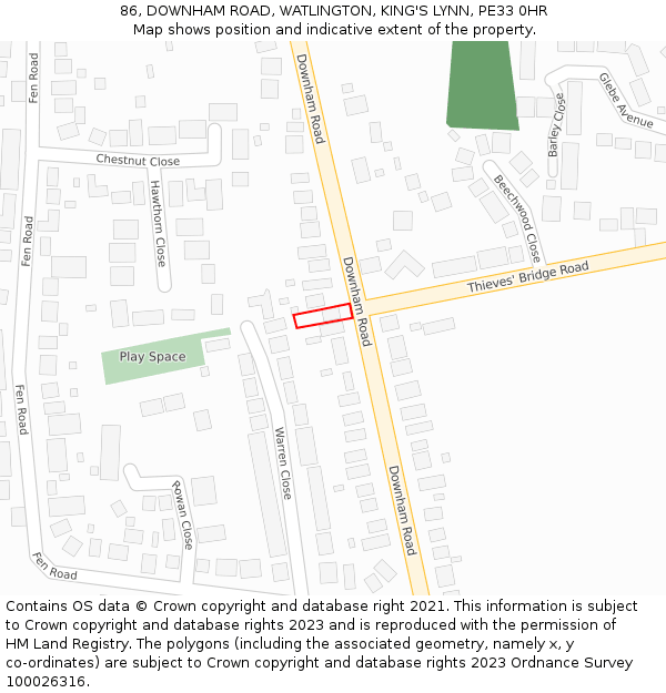 86, DOWNHAM ROAD, WATLINGTON, KING'S LYNN, PE33 0HR: Location map and indicative extent of plot