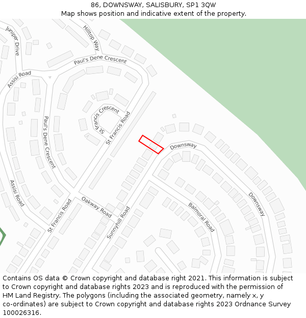 86, DOWNSWAY, SALISBURY, SP1 3QW: Location map and indicative extent of plot
