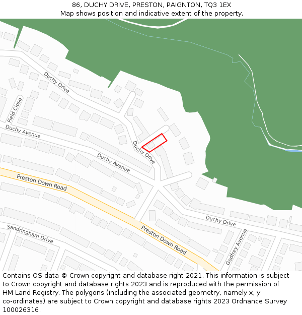 86, DUCHY DRIVE, PRESTON, PAIGNTON, TQ3 1EX: Location map and indicative extent of plot