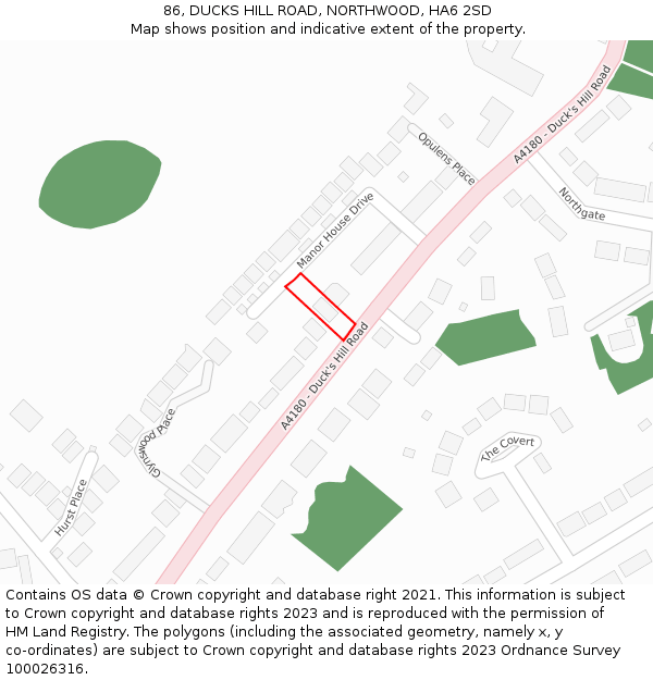 86, DUCKS HILL ROAD, NORTHWOOD, HA6 2SD: Location map and indicative extent of plot