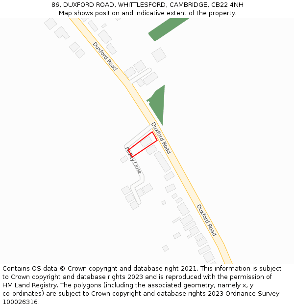 86, DUXFORD ROAD, WHITTLESFORD, CAMBRIDGE, CB22 4NH: Location map and indicative extent of plot