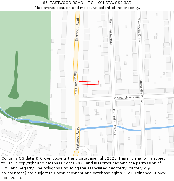 86, EASTWOOD ROAD, LEIGH-ON-SEA, SS9 3AD: Location map and indicative extent of plot