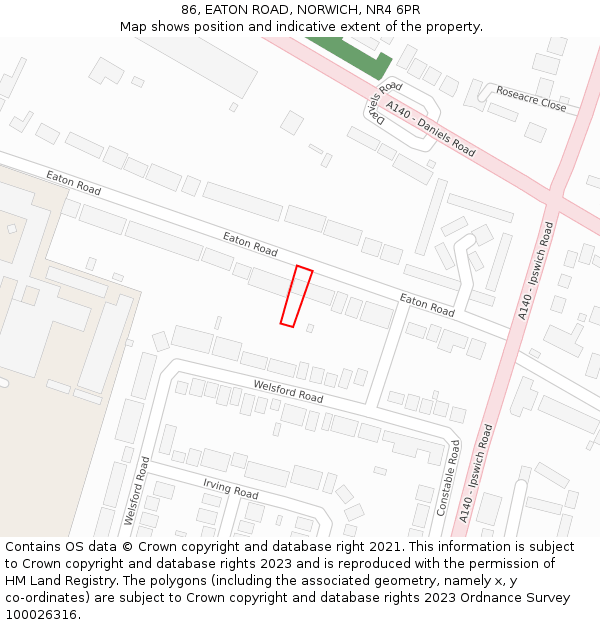 86, EATON ROAD, NORWICH, NR4 6PR: Location map and indicative extent of plot