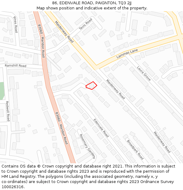 86, EDENVALE ROAD, PAIGNTON, TQ3 2JJ: Location map and indicative extent of plot