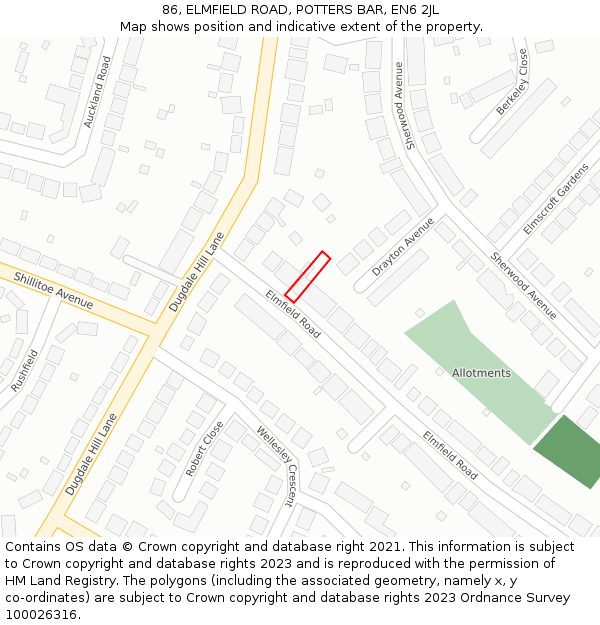 86, ELMFIELD ROAD, POTTERS BAR, EN6 2JL: Location map and indicative extent of plot
