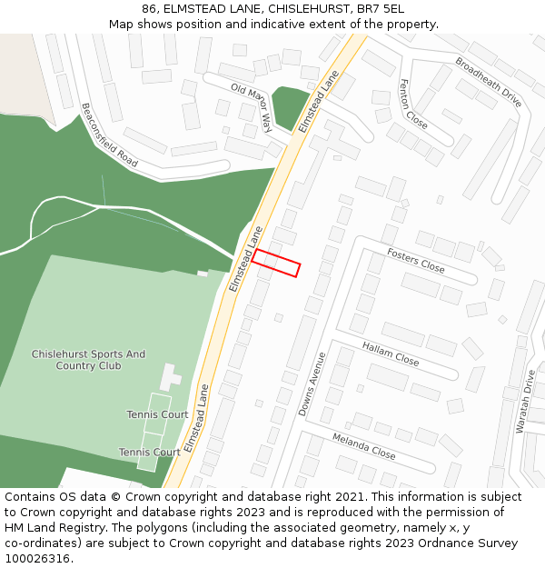 86, ELMSTEAD LANE, CHISLEHURST, BR7 5EL: Location map and indicative extent of plot