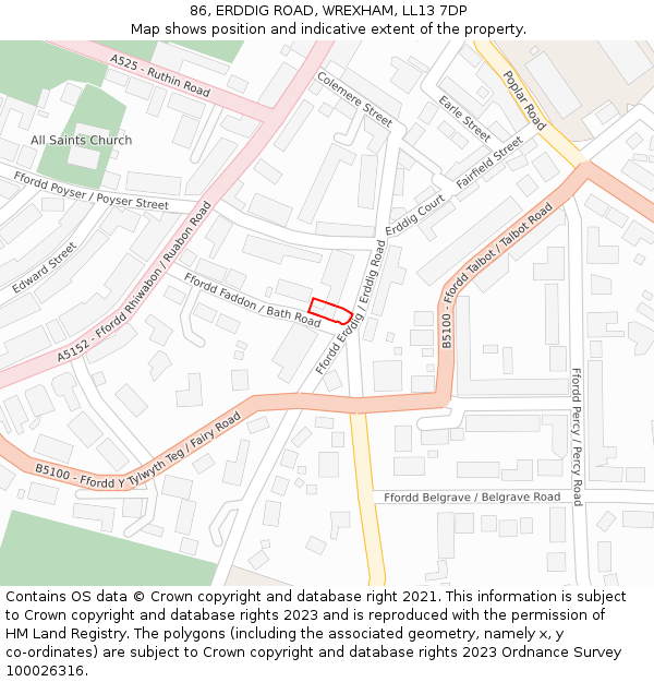 86, ERDDIG ROAD, WREXHAM, LL13 7DP: Location map and indicative extent of plot