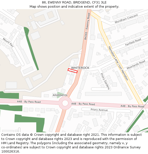 86, EWENNY ROAD, BRIDGEND, CF31 3LE: Location map and indicative extent of plot