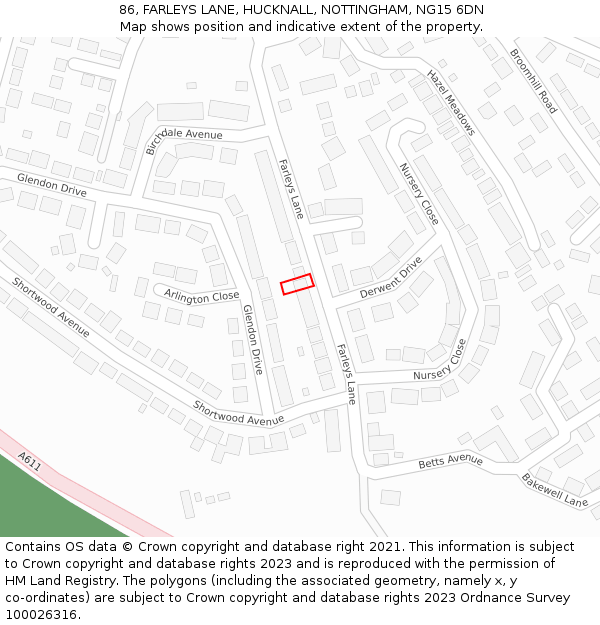 86, FARLEYS LANE, HUCKNALL, NOTTINGHAM, NG15 6DN: Location map and indicative extent of plot