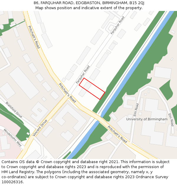 86, FARQUHAR ROAD, EDGBASTON, BIRMINGHAM, B15 2QJ: Location map and indicative extent of plot