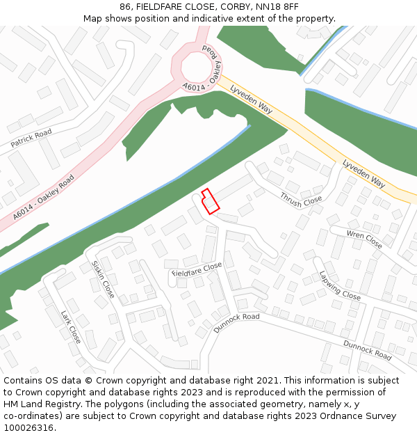 86, FIELDFARE CLOSE, CORBY, NN18 8FF: Location map and indicative extent of plot