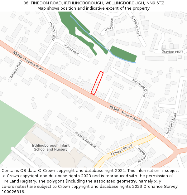 86, FINEDON ROAD, IRTHLINGBOROUGH, WELLINGBOROUGH, NN9 5TZ: Location map and indicative extent of plot