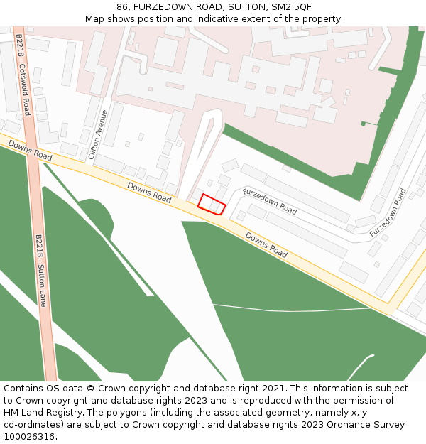 86, FURZEDOWN ROAD, SUTTON, SM2 5QF: Location map and indicative extent of plot