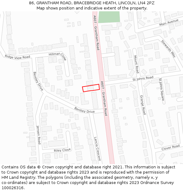 86, GRANTHAM ROAD, BRACEBRIDGE HEATH, LINCOLN, LN4 2PZ: Location map and indicative extent of plot