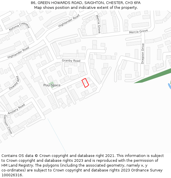86, GREEN HOWARDS ROAD, SAIGHTON, CHESTER, CH3 6FA: Location map and indicative extent of plot