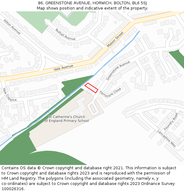 86, GREENSTONE AVENUE, HORWICH, BOLTON, BL6 5SJ: Location map and indicative extent of plot