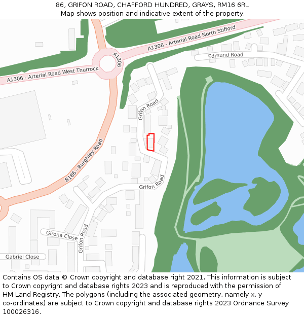 86, GRIFON ROAD, CHAFFORD HUNDRED, GRAYS, RM16 6RL: Location map and indicative extent of plot