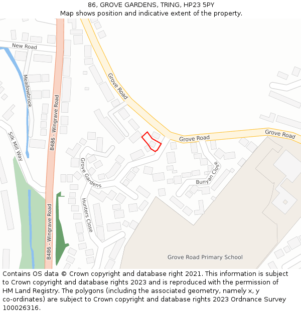 86, GROVE GARDENS, TRING, HP23 5PY: Location map and indicative extent of plot