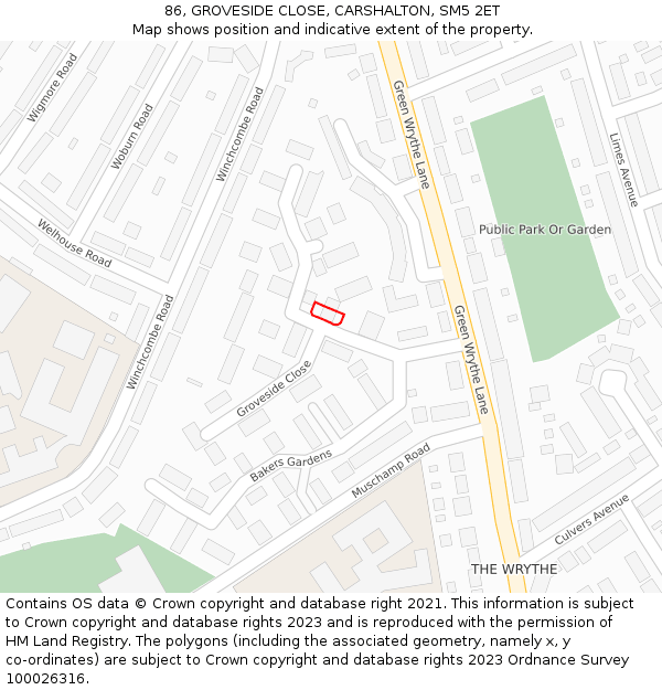 86, GROVESIDE CLOSE, CARSHALTON, SM5 2ET: Location map and indicative extent of plot
