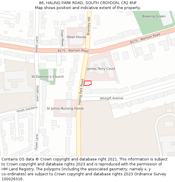 86, HALING PARK ROAD, SOUTH CROYDON, CR2 6NF: Location map and indicative extent of plot