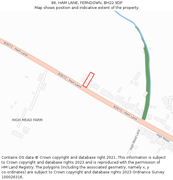 86, HAM LANE, FERNDOWN, BH22 9DP: Location map and indicative extent of plot