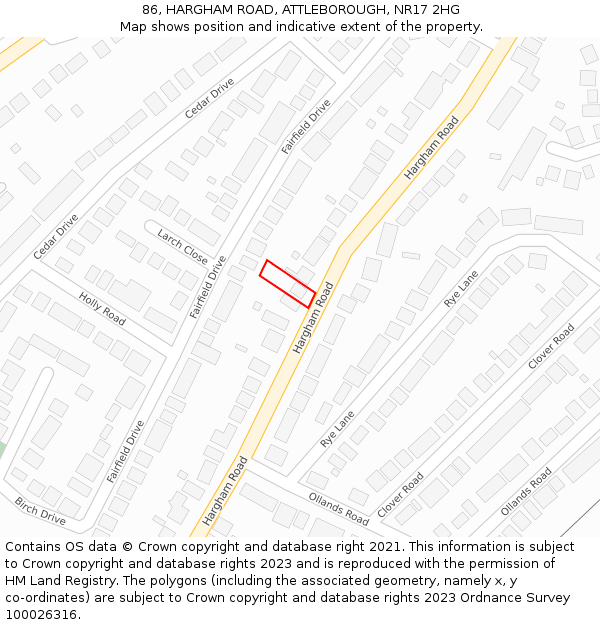 86, HARGHAM ROAD, ATTLEBOROUGH, NR17 2HG: Location map and indicative extent of plot