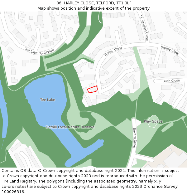 86, HARLEY CLOSE, TELFORD, TF1 3LF: Location map and indicative extent of plot