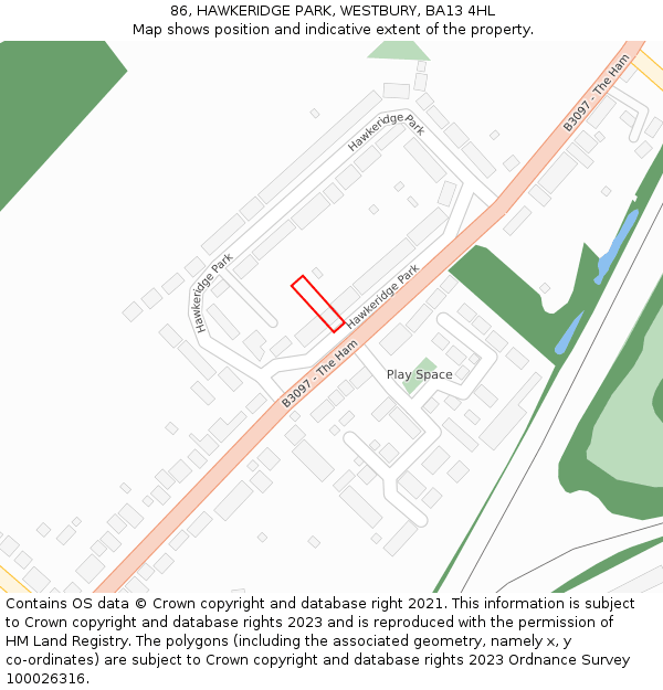 86, HAWKERIDGE PARK, WESTBURY, BA13 4HL: Location map and indicative extent of plot