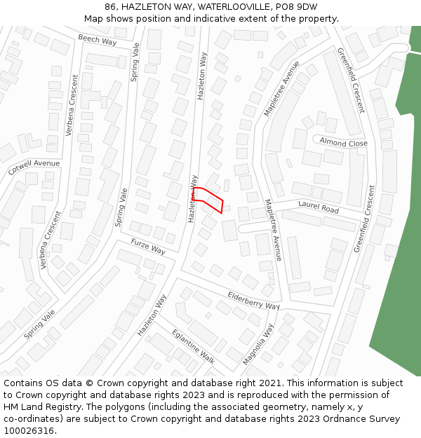 86, HAZLETON WAY, WATERLOOVILLE, PO8 9DW: Location map and indicative extent of plot