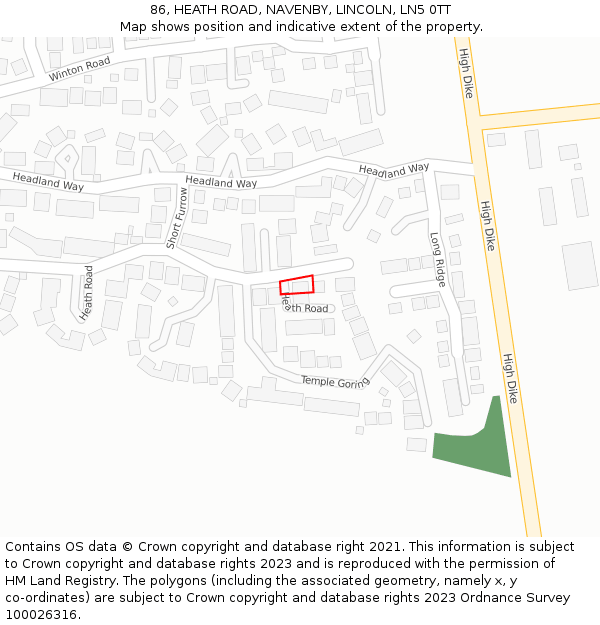 86, HEATH ROAD, NAVENBY, LINCOLN, LN5 0TT: Location map and indicative extent of plot