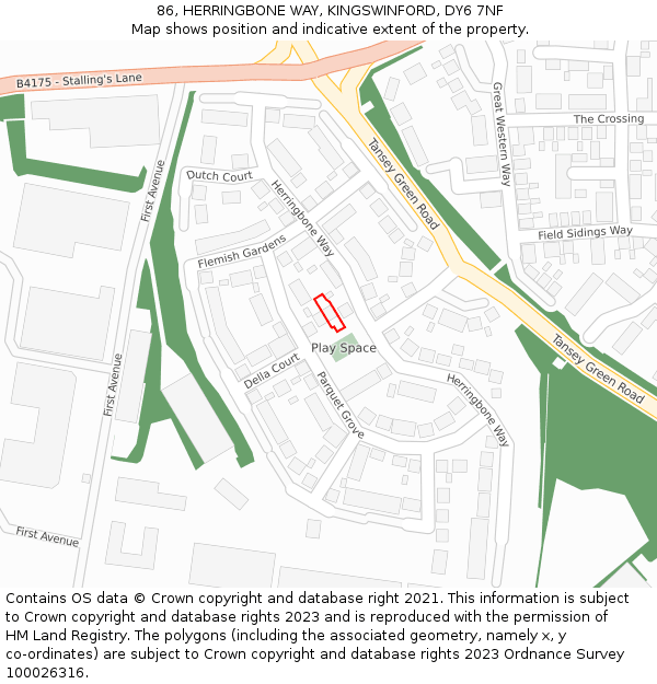 86, HERRINGBONE WAY, KINGSWINFORD, DY6 7NF: Location map and indicative extent of plot