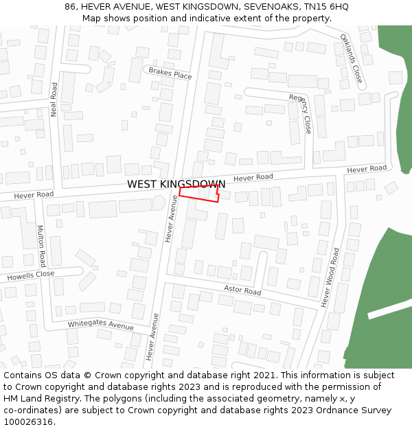 86, HEVER AVENUE, WEST KINGSDOWN, SEVENOAKS, TN15 6HQ: Location map and indicative extent of plot