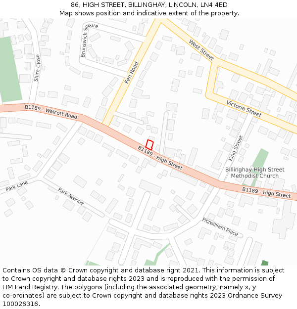 86, HIGH STREET, BILLINGHAY, LINCOLN, LN4 4ED: Location map and indicative extent of plot