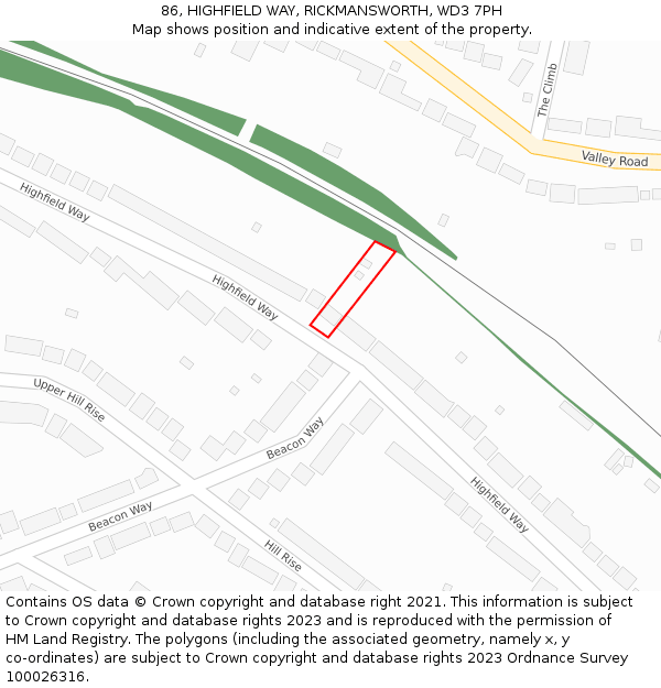 86, HIGHFIELD WAY, RICKMANSWORTH, WD3 7PH: Location map and indicative extent of plot