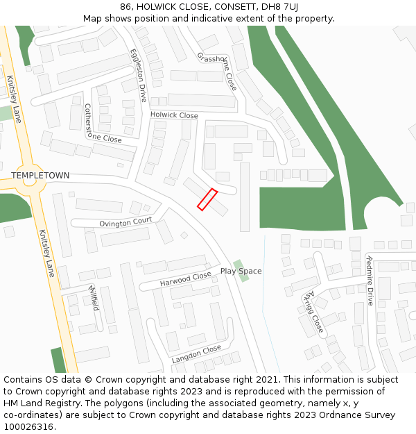 86, HOLWICK CLOSE, CONSETT, DH8 7UJ: Location map and indicative extent of plot