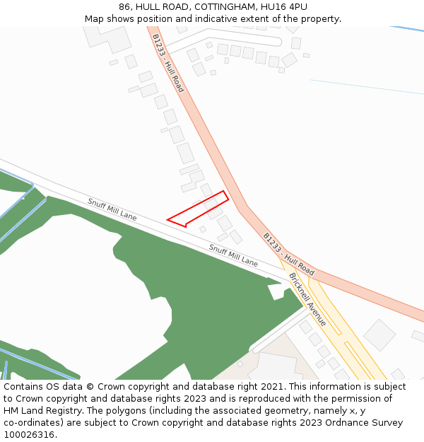 86, HULL ROAD, COTTINGHAM, HU16 4PU: Location map and indicative extent of plot