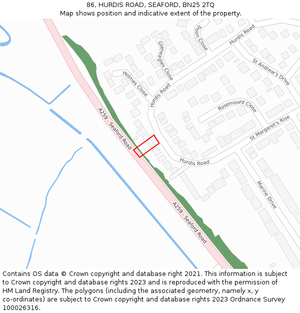 86, HURDIS ROAD, SEAFORD, BN25 2TQ: Location map and indicative extent of plot