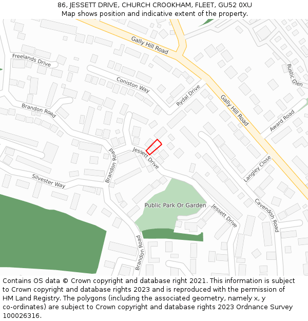 86, JESSETT DRIVE, CHURCH CROOKHAM, FLEET, GU52 0XU: Location map and indicative extent of plot