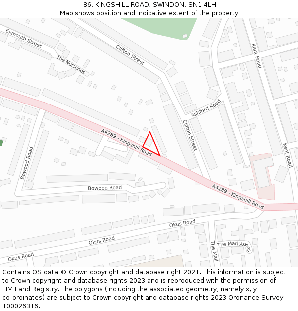 86, KINGSHILL ROAD, SWINDON, SN1 4LH: Location map and indicative extent of plot