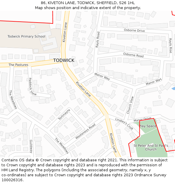 86, KIVETON LANE, TODWICK, SHEFFIELD, S26 1HL: Location map and indicative extent of plot