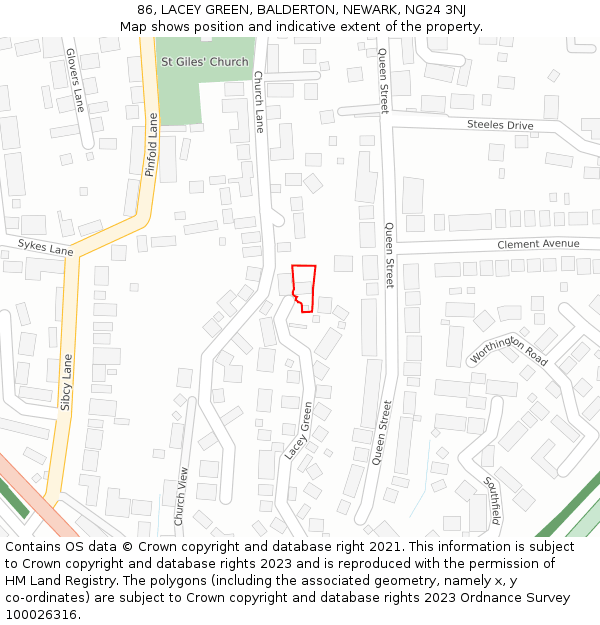 86, LACEY GREEN, BALDERTON, NEWARK, NG24 3NJ: Location map and indicative extent of plot