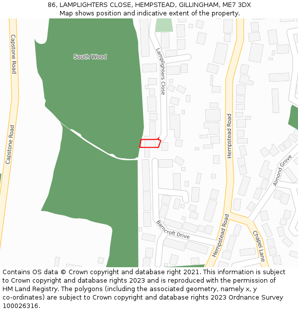 86, LAMPLIGHTERS CLOSE, HEMPSTEAD, GILLINGHAM, ME7 3DX: Location map and indicative extent of plot