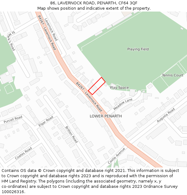 86, LAVERNOCK ROAD, PENARTH, CF64 3QF: Location map and indicative extent of plot