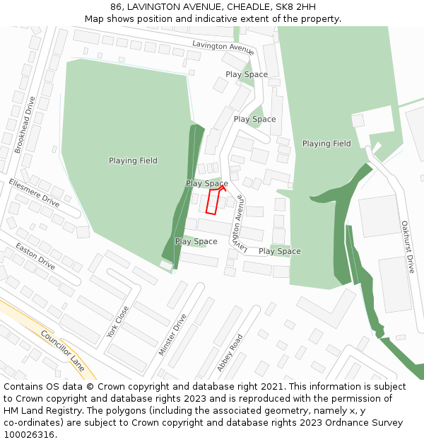 86, LAVINGTON AVENUE, CHEADLE, SK8 2HH: Location map and indicative extent of plot