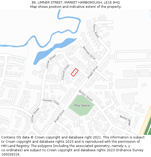 86, LIMNER STREET, MARKET HARBOROUGH, LE16 9HQ: Location map and indicative extent of plot