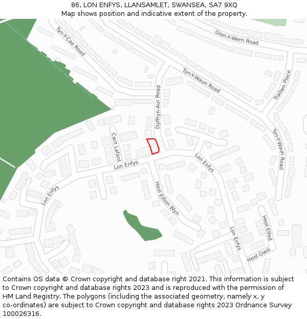 86, LON ENFYS, LLANSAMLET, SWANSEA, SA7 9XQ: Location map and indicative extent of plot