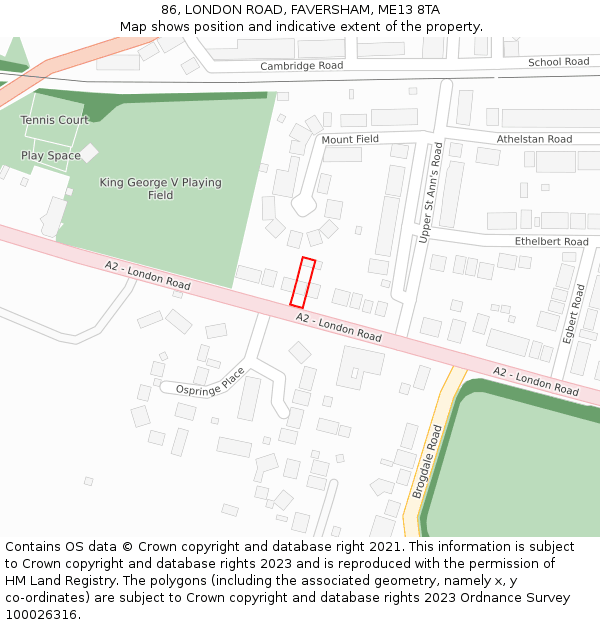 86, LONDON ROAD, FAVERSHAM, ME13 8TA: Location map and indicative extent of plot