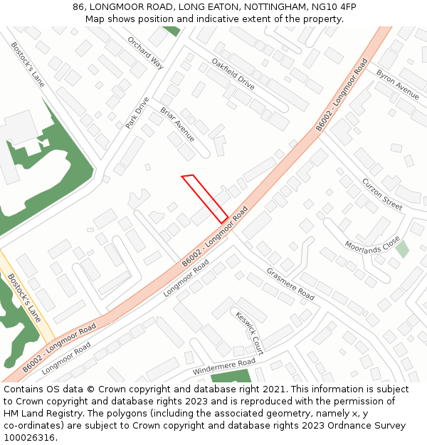 86, LONGMOOR ROAD, LONG EATON, NOTTINGHAM, NG10 4FP: Location map and indicative extent of plot